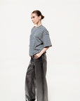 Blusa Oversize de Rayas Azul y Taupe