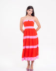 Vestido Midi Rojo y Rosa