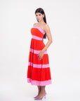 Vestido Midi Rojo y Rosa