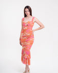 Vestido Midi Estampado Naranja