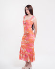 Vestido Midi Estampado Naranja
