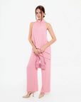 Conjunto Rosa de Blusa Halter y Pantalón