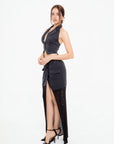 Conjunto Negro con Chaleco y Falda Asimétrica