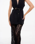 Conjunto Negro con Chaleco y Pantalón de Encaje