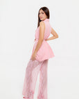 Conjunto Rosa con Chaleco Tipo Blazer y Pantalón