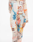 Conjunto Estampado Blusa y Pantalón Beige