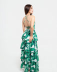 Vestido Largo Estampado Tropical Verde