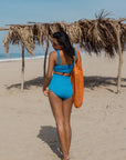 Bikini Conjunto Tres Piezas Top Panti Falda Azul