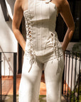 Conjunto Ivory con Corset y Pantalón Acampanado