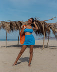 Bikini Conjunto Tres Piezas Top Panti Falda Azul