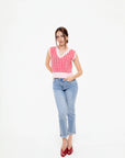 Camiseta Punto sin Mangas Rojo y Rosa