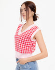 Camiseta Punto sin Mangas Rojo y Rosa