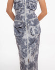 Vestido Midi Strapless Gris