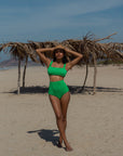 Bikini Tres Piezas Top Panti Falda Verde