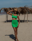 Bikini Tres Piezas Top Panti Falda Verde