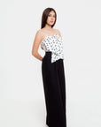 Jumpsuit Strapless Blanco con Negro de Lunares