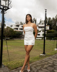 Vestido Blanco Corto con Moños