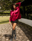 Blusa Satinada Fucsia Flor