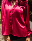 Blusa Satinada Fucsia Flor