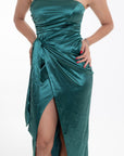 Vestido Strapless Satinado Verde