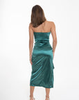 Vestido Strapless Satinado Verde