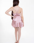 Vestido Corto Satinado Rosa