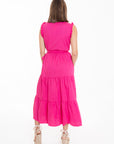 Vestido Midi Rosa Fucsia con Cinturón