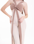 Jumpsuit Bicolor con Moño Frontal Beige