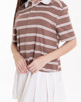 Vestido Corto Tipo Polo a Rayas Cafe