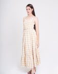 Vestido Midi Cuadros Beige