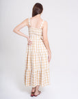 Vestido Midi Cuadros Beige