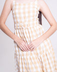 Vestido Midi Cuadros Beige