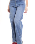 Jeans Vaqueros Anchos Talle Alto con Tachuelas de Perlas