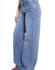 Jeans Vaqueros Anchos Talle Alto con Tachuelas de Perlas