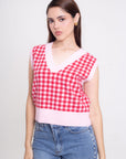Camiseta Punto sin Mangas Rojo y Rosa