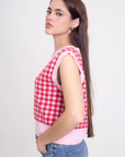 Camiseta Punto sin Mangas Rojo y Rosa