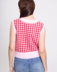 Camiseta Punto sin Mangas Rojo y Rosa