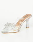 Zapatillas Transparentes con Moño Plata