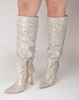 Botas Altas Con Cristales y Perlas