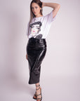 Falda Midi Efecto Piel Negro