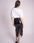Falda Midi Efecto Piel Negro