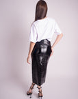 Falda Midi Efecto Piel Negro