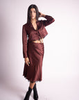 Conjunto Falda y Blusa Satinado Burgundy