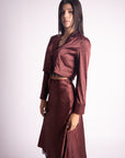 Conjunto Falda y Blusa Satinado Burgundy