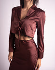 Conjunto Falda y Blusa Satinado Burgundy