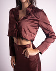 Conjunto Falda y Blusa Satinado Burgundy