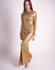 Vestido Largo Dorado Manga Larga