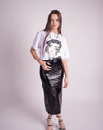 Falda Midi Efecto Piel Negro