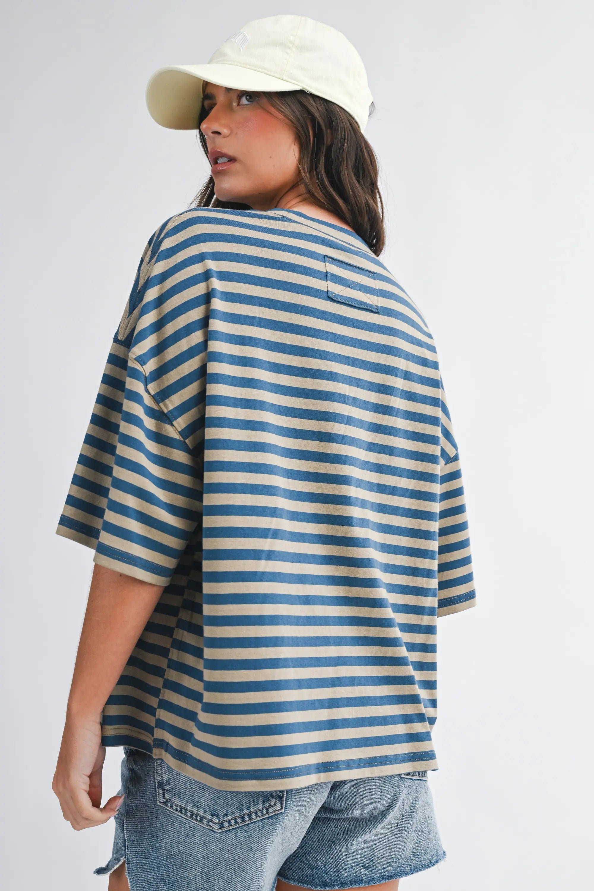 Blusa Oversize de Rayas Azul y Taupe