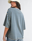 Blusa Oversize de Rayas Azul y Taupe